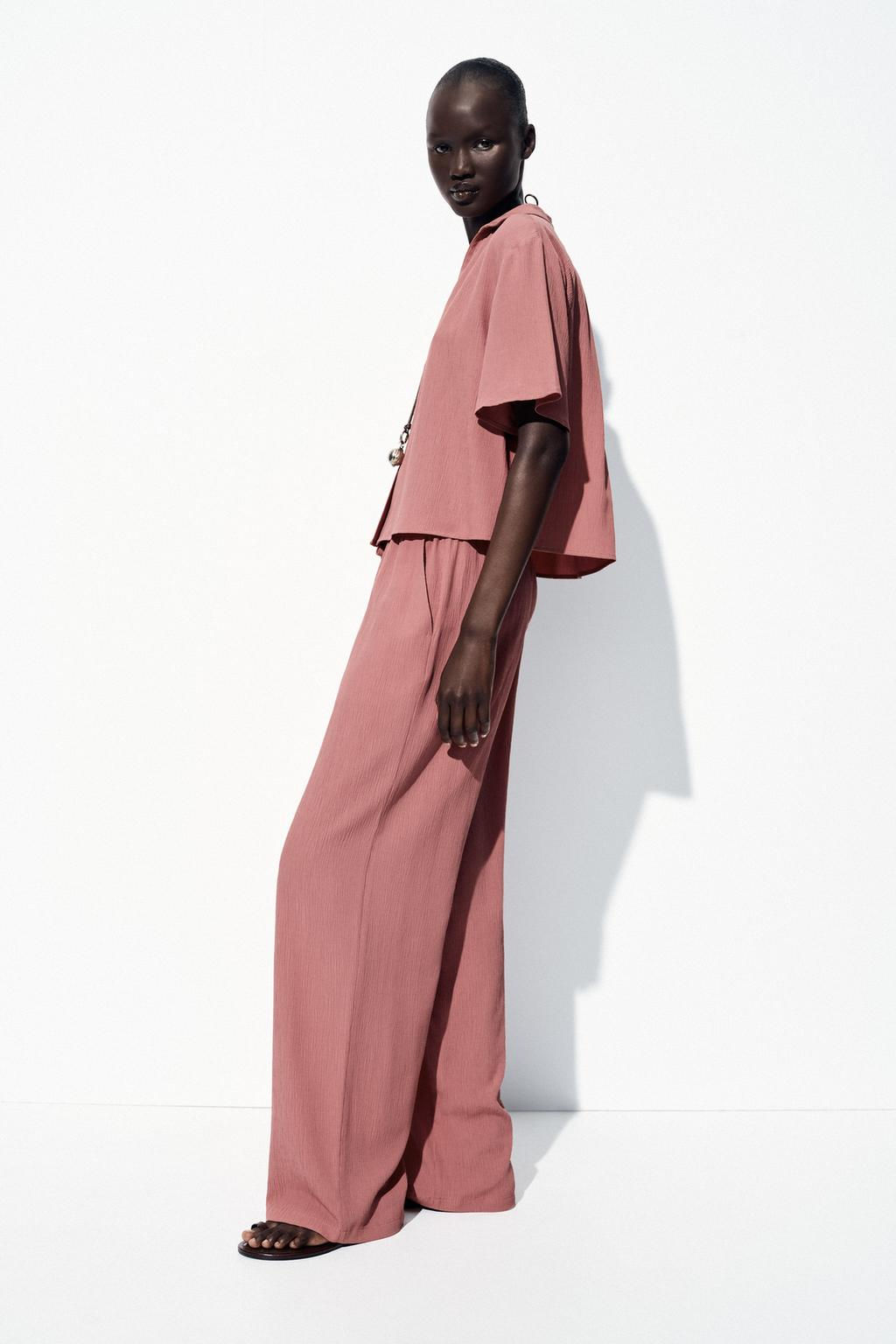 WRINKLED-EFFECT WIDE-LEG TROUSERS - Zara фото 2