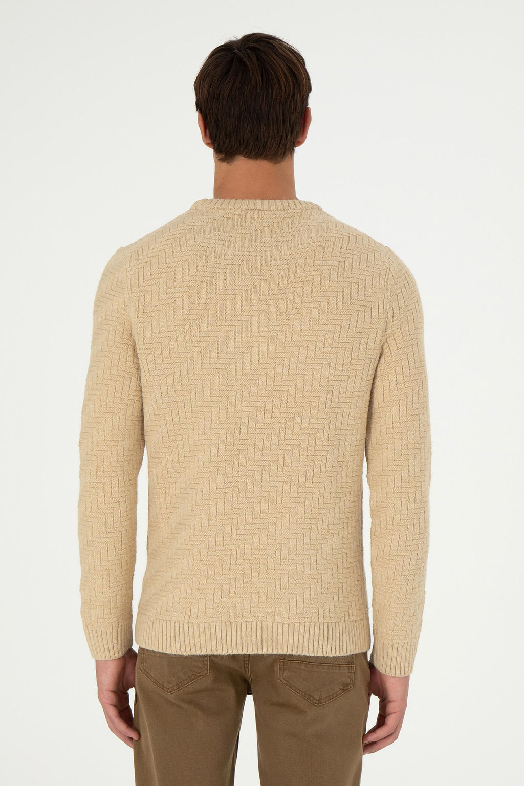 Erkek Slim Fit Bisiklet Yaka Kum Kazak - U.s. polo assn фото 5