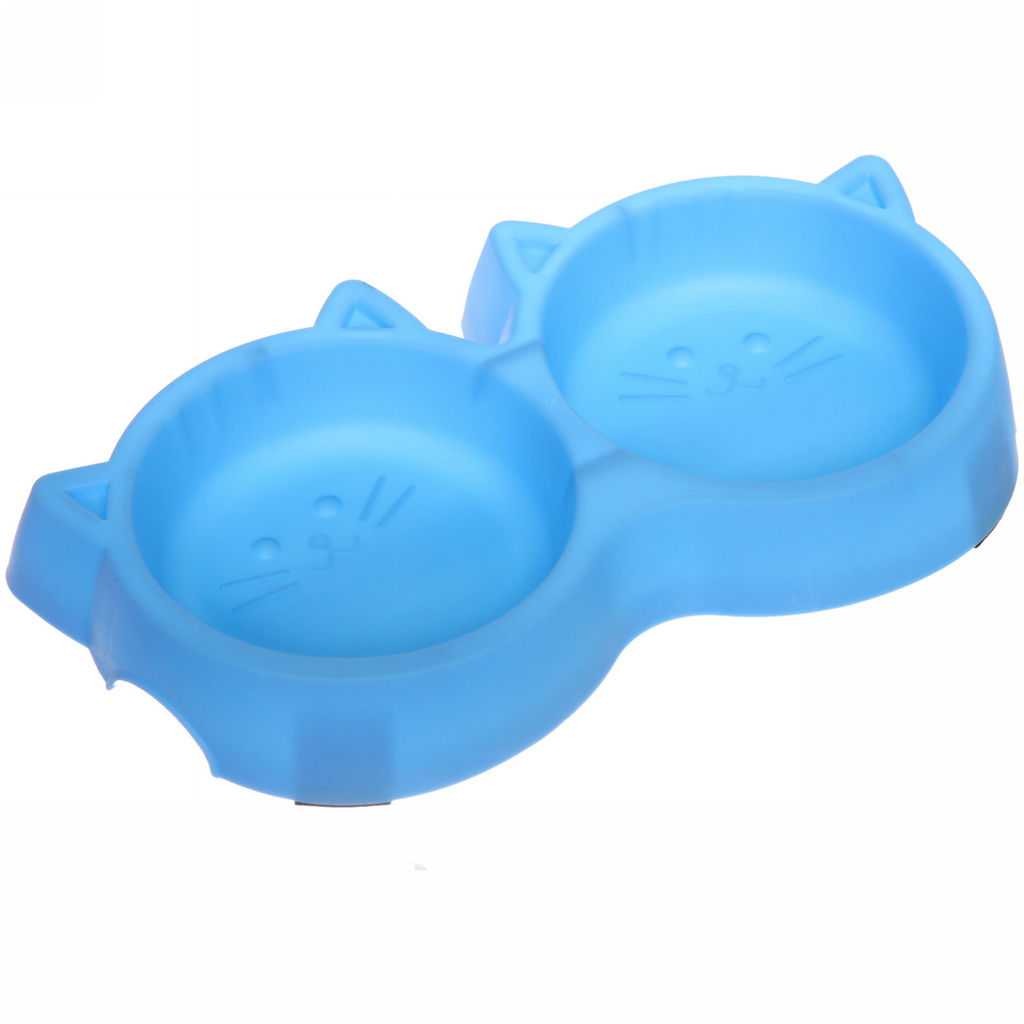 Цена за 2 шт. Миска пластиковая двойная "Мр. Томас", цвет голубой, 27,5*14,5*3,8см