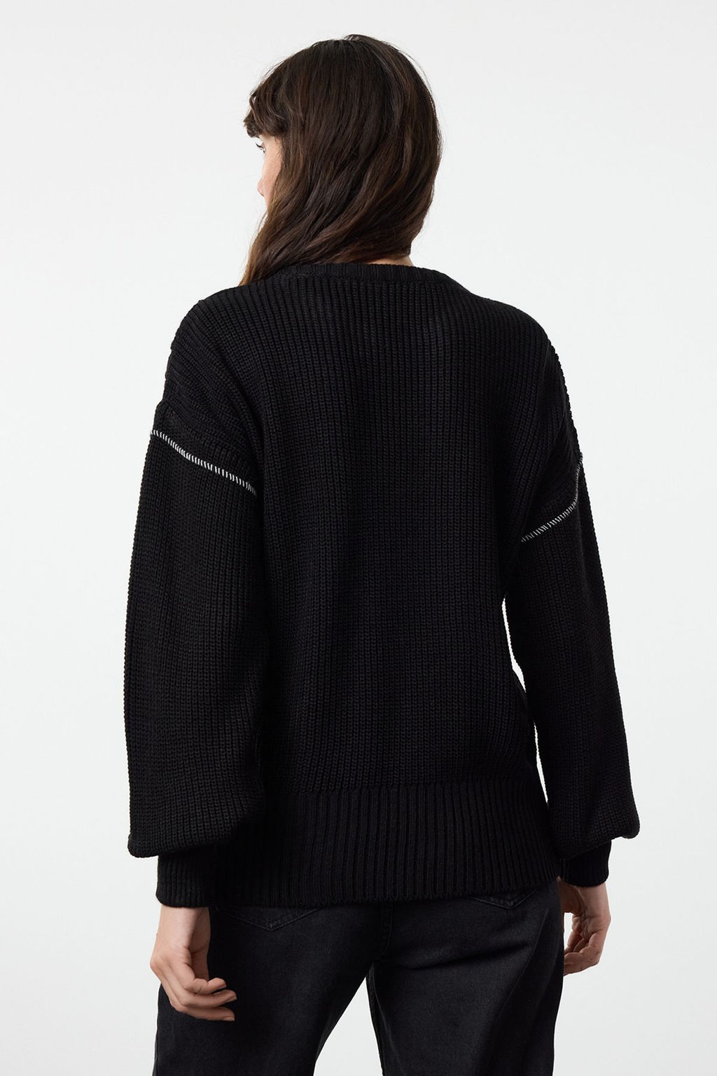 Siyah Genis Kal?p Orgu Detayl? Bisiklet Yaka Triko Kazak TWOAW25KZ00322 - Trendyolmilla фото 5