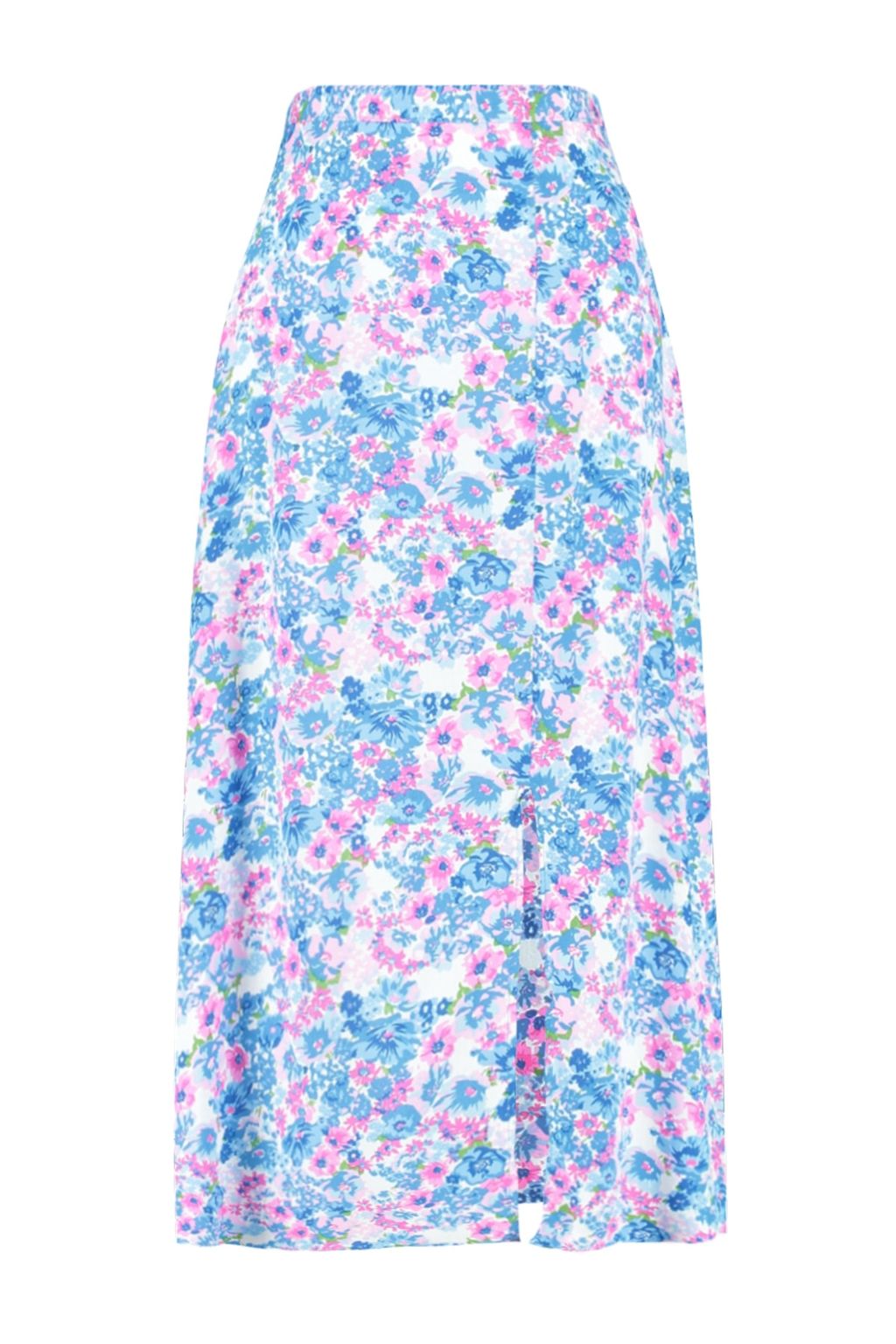 Indigo-Ekru Y?rtmac Detayl? Cicek Desenli Viskon Kumasl? Midi Dokuma Etek TWOSS20ET0230