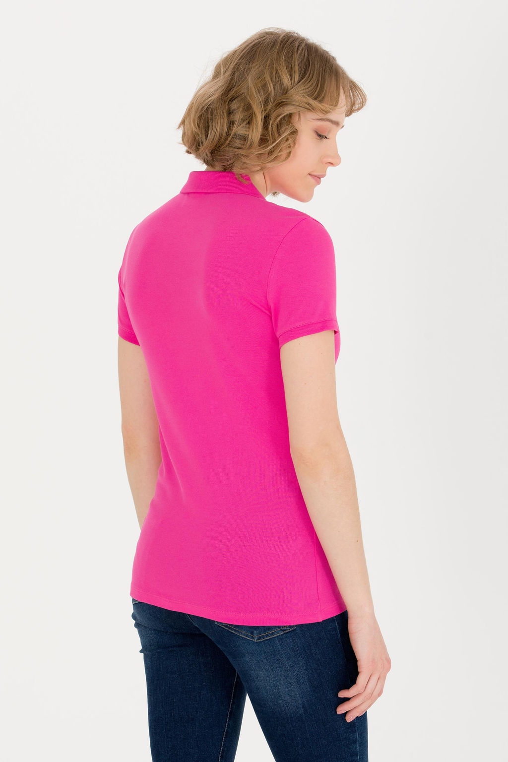 U. S. Polo Assn Женская базовая футболка цвета фуксии с воротником-поло - U.s. polo assn фото 5