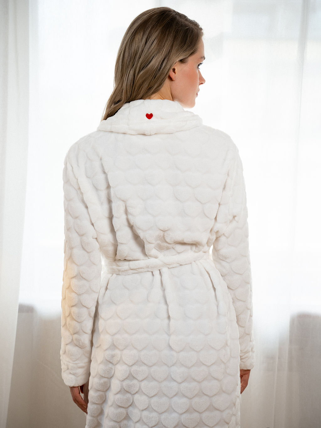 Белый бархатный халат Indefini ( арт. 5178SYC) фото 6