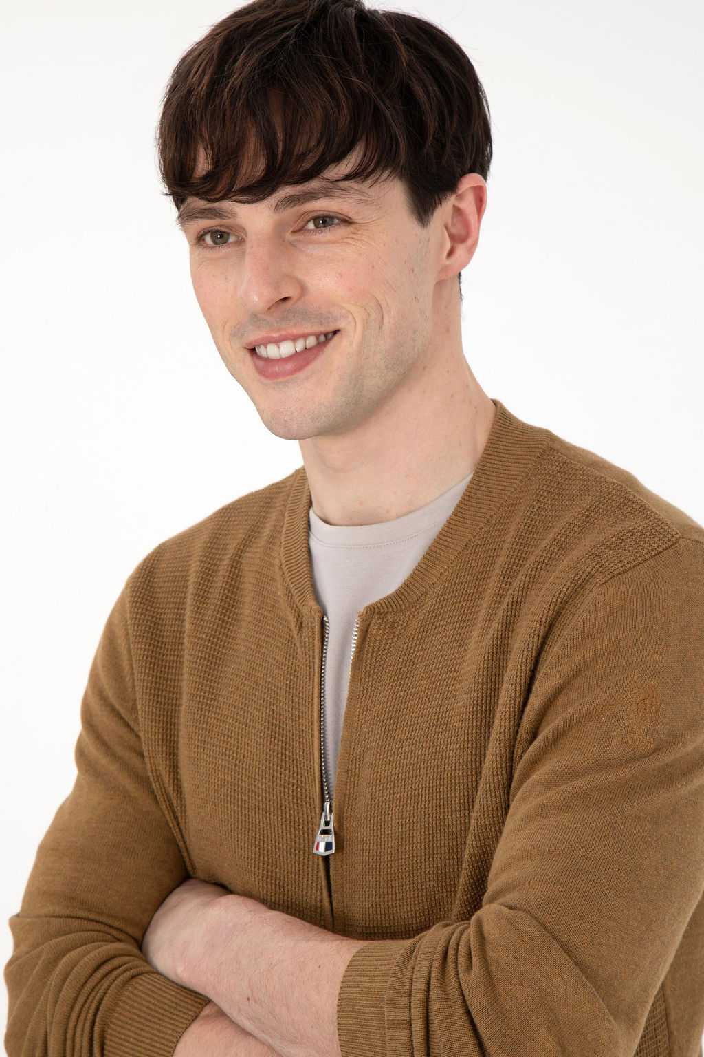 Мужской базовый трикотажный кардиган цвета хаки меланж Неожиданная скидка в корзине - U.s. polo assn фото 2