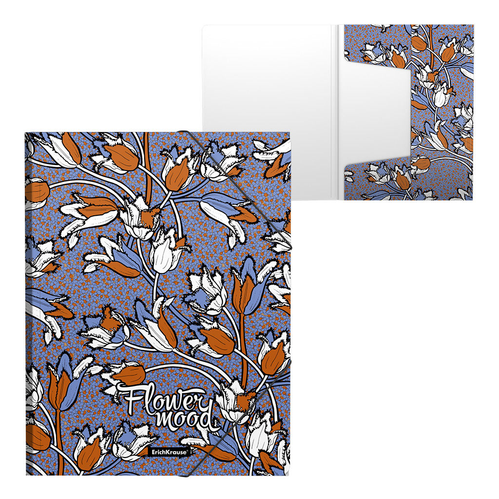 Цена за 4 шт. Папка на резинках пластиковая ErichKrause® Tulips, A4 (в пакете по 4 шт.)