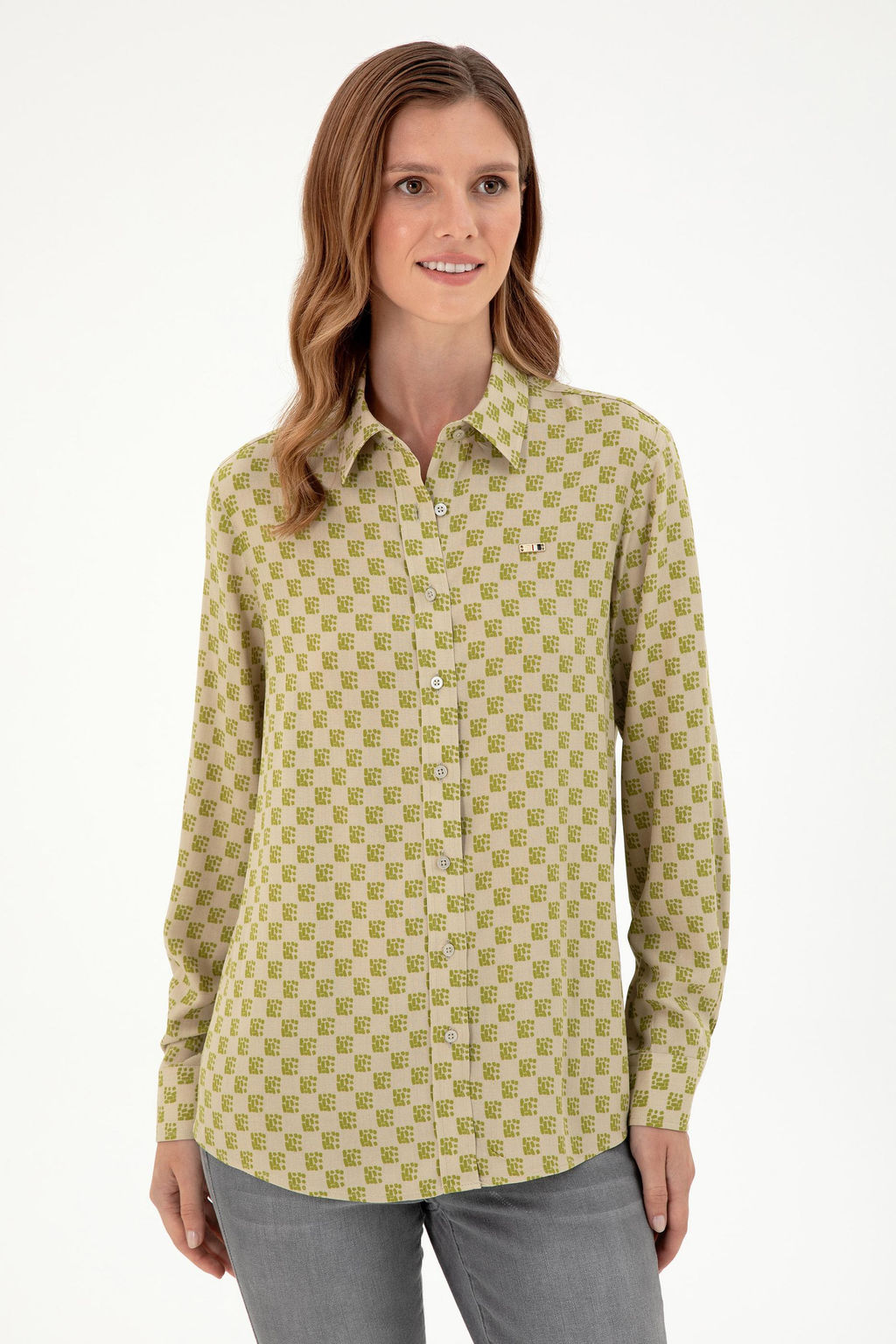 Женская рубашка цвета хаки с длинным рукавом светлого цвета Неожиданная скидка в корзине - U.s. polo assn фото 3