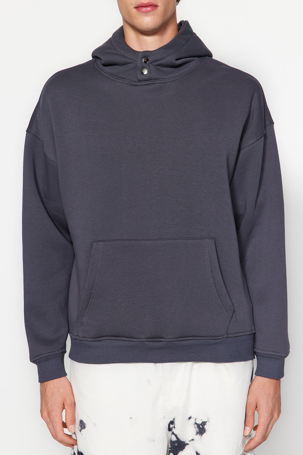 Antrasit Kapusonlu Yakas? C?tc?tl? Basic Oversize/Genis Kesim Ici Polar Sweatshirt TMNAW24SW00043 - Trendyolmilla фото 3