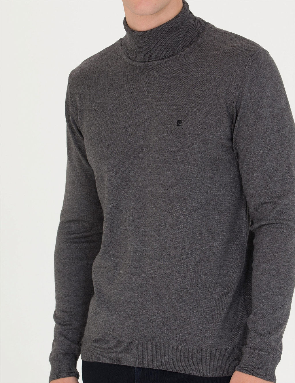 Gri Melanj Slim Fit Bal_k__ Yaka Basic Triko Kazak - Pierre cardin фото 6