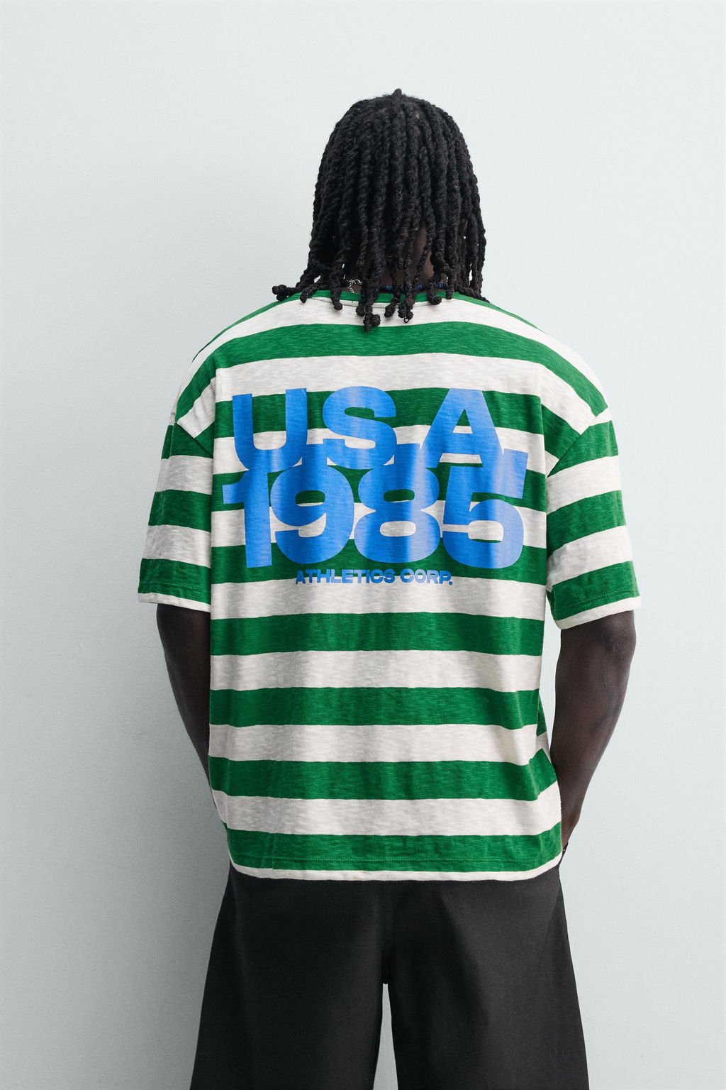 CAMISETA RAYAS ESTAMPADO CONTRASTE / Verde / Crudo - Zara фото 3
