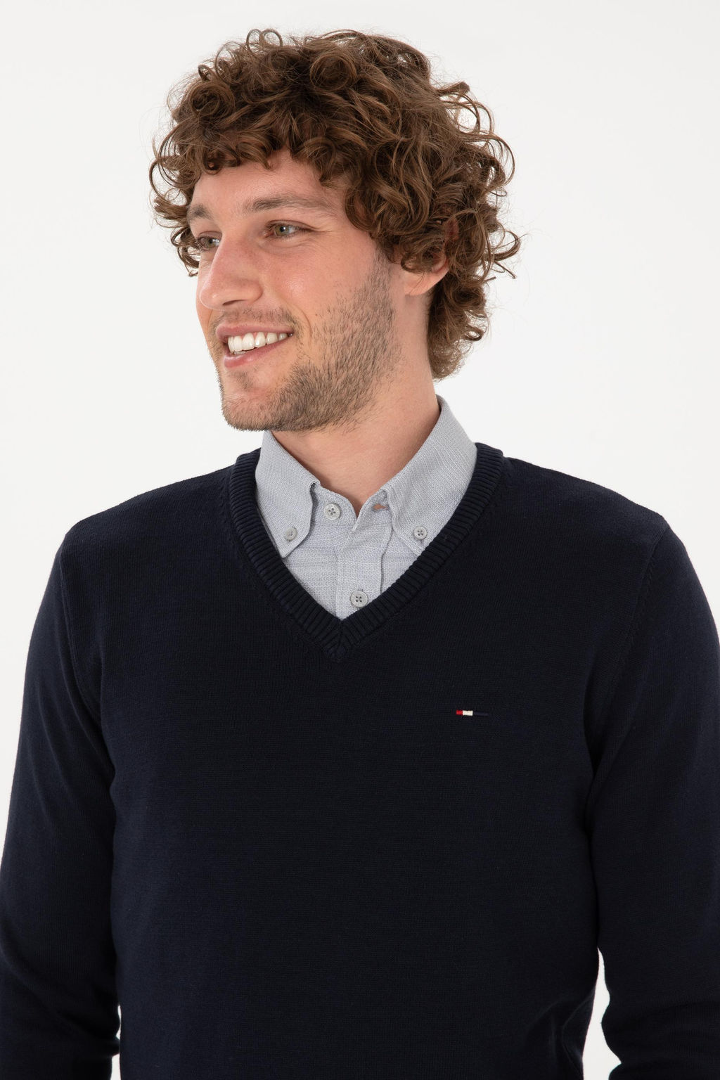 Erkek Slim Fit V Yaka Lacivert Basic Kazak - U.s. polo assn фото 2