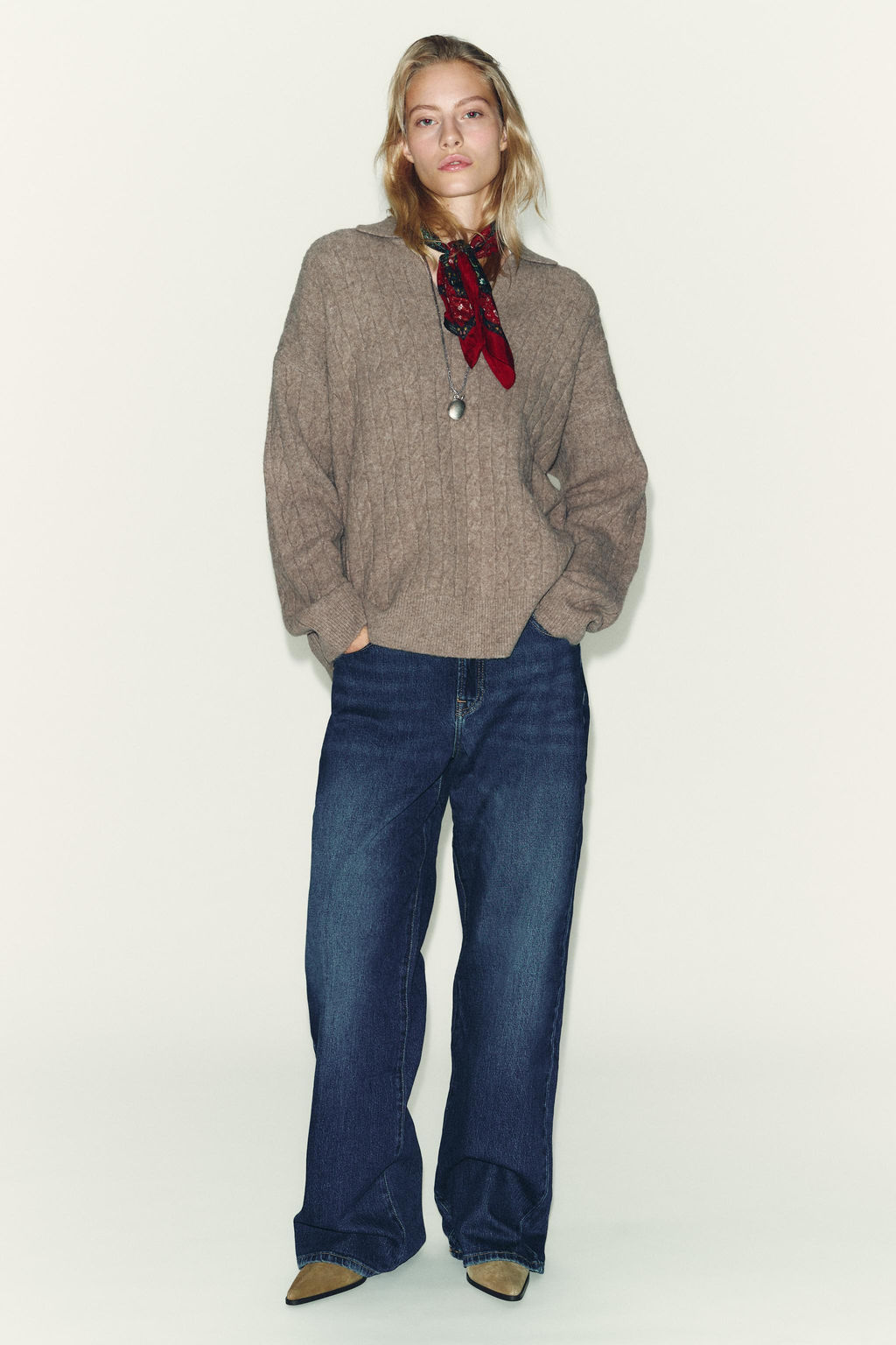 CABLE-KNIT POLO SWEATER