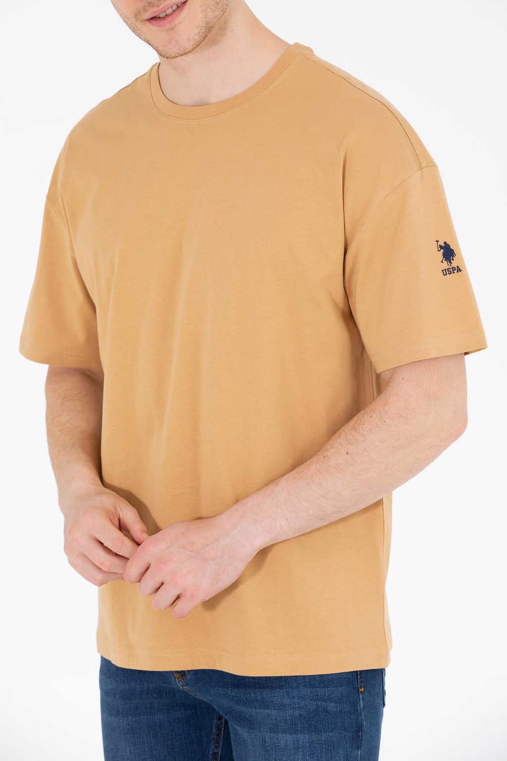 Erkek Camel Oversize Bisiklet Yaka Ti__rt