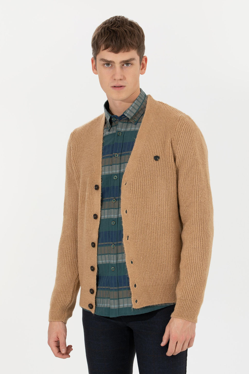 U. S. Polo Assn Мужской кардиган из меланжевого трикотажа светло-коричневого цвета - U.s. polo assn фото 2