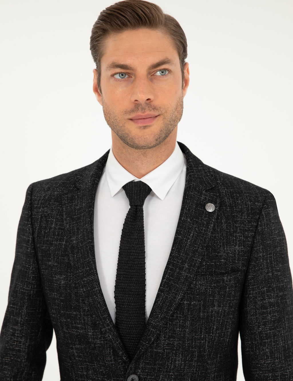 Siyah Y_n Kar___ml_ Ex. Slim Fit Ceket
