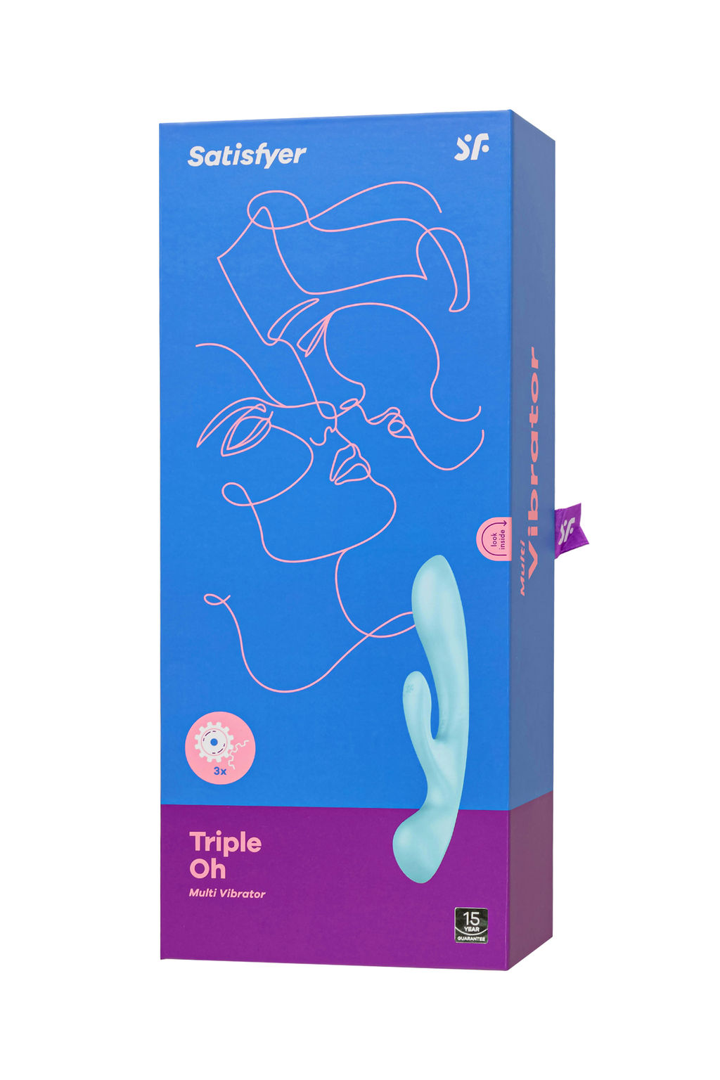 Нереалистичный вибратор Satisfyer Triple Oh, силикон, голубой, 24 см  фото 11