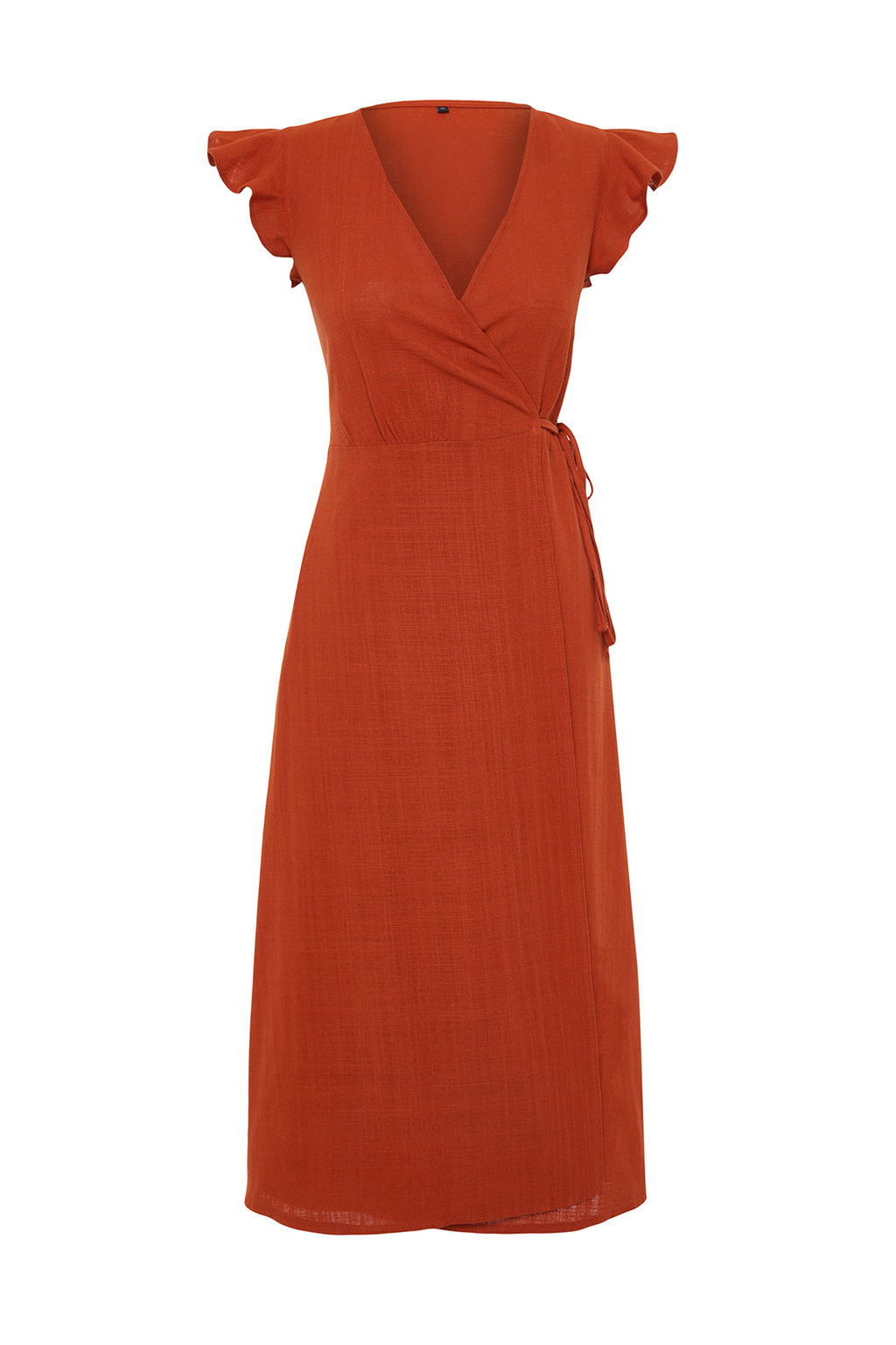 Kiremit Kruvaze F?rf?r Detayl? Keten Gorunumlu Midi Dokuma Elbise TWOSS24EL00071 - Trendyolmilla фото 7