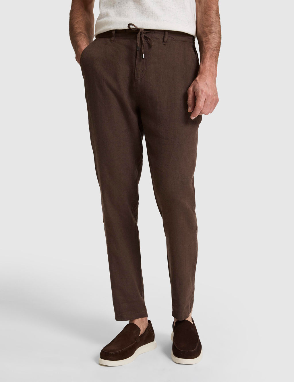 Koyu Kahverengi Carrot Fit %100 Keten Kanvas Pantolon