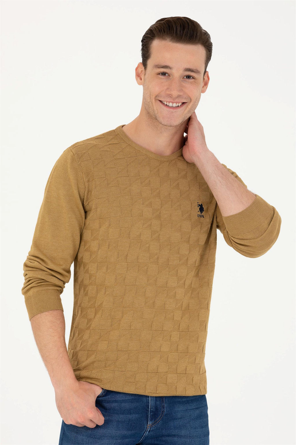 U. S. Polo Assn Мужской базовый свитер светло-хаки - U.s. polo assn фото 10