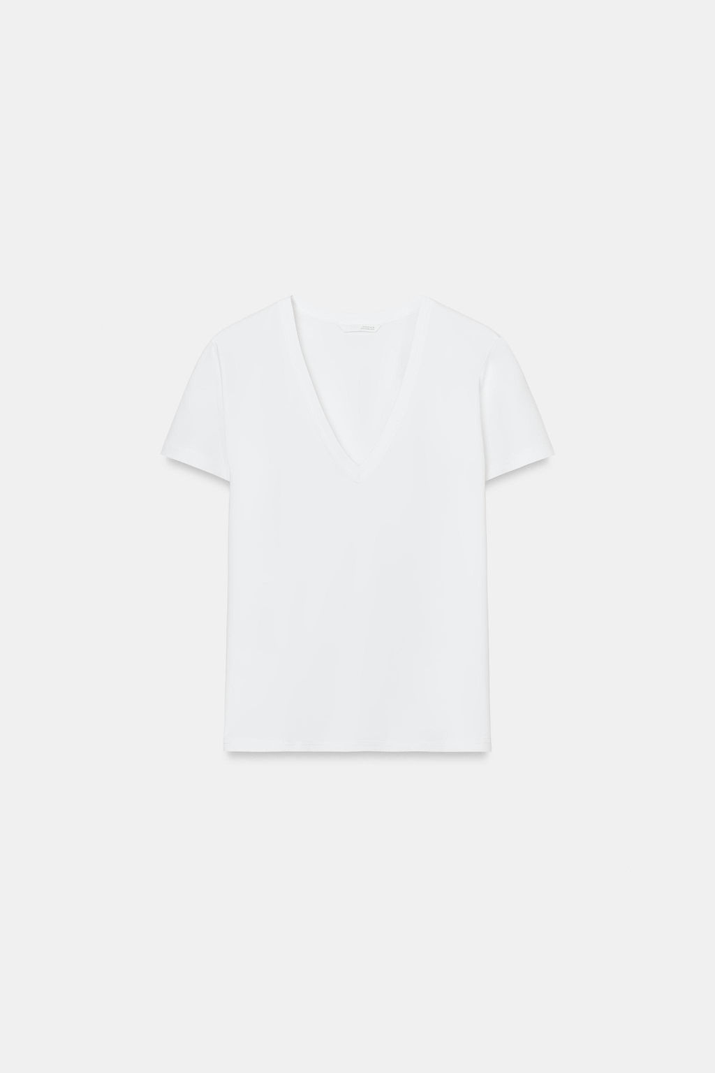 CAMISETA INTERLOCK CUELLO PICO / Blanco - Zara фото 4