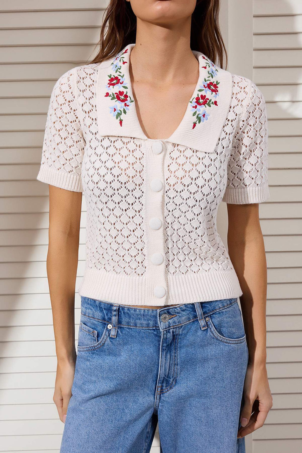 Tas Cicek Nak?sl? Yaka Ajurlu/Delikli Triko Bluz TWOSS26BZ00123