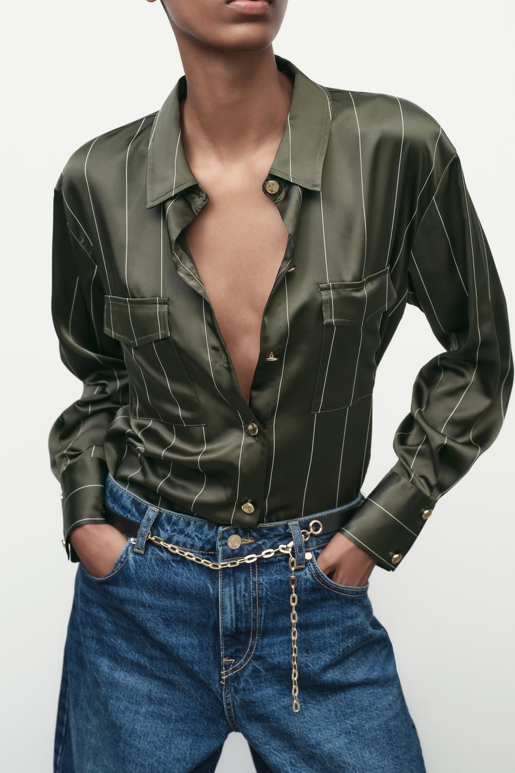 STRIPED SATIN SHIRT - Zara фото 9