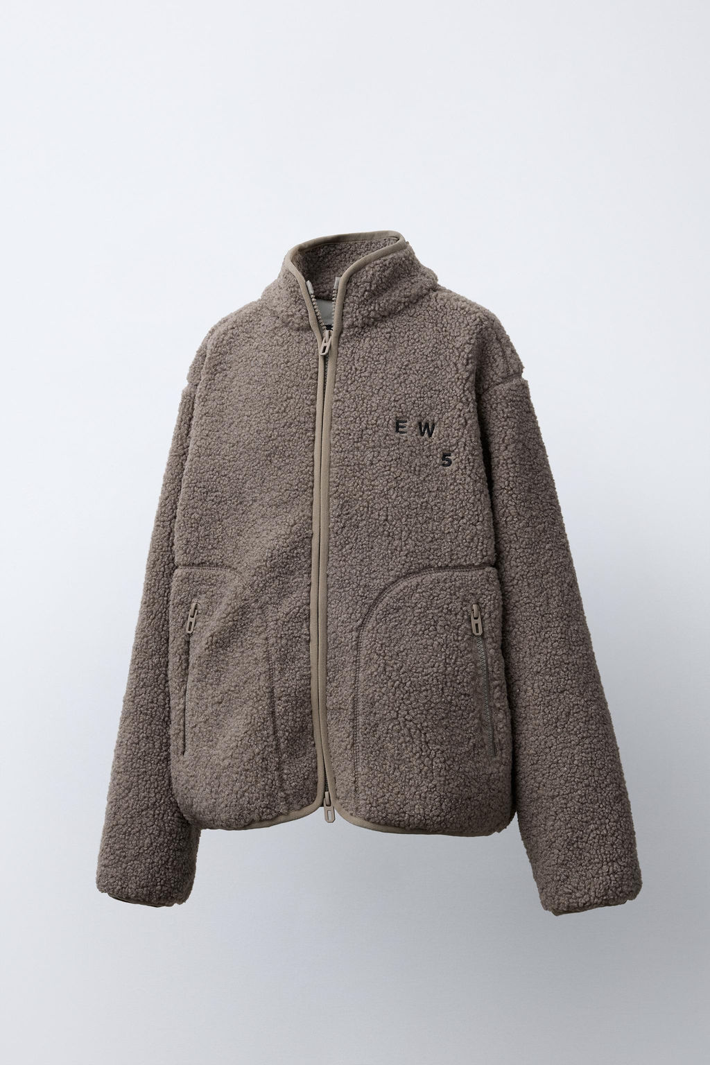 FAUX SHEARLING JACKET WITH EMBROIDERED TEXT