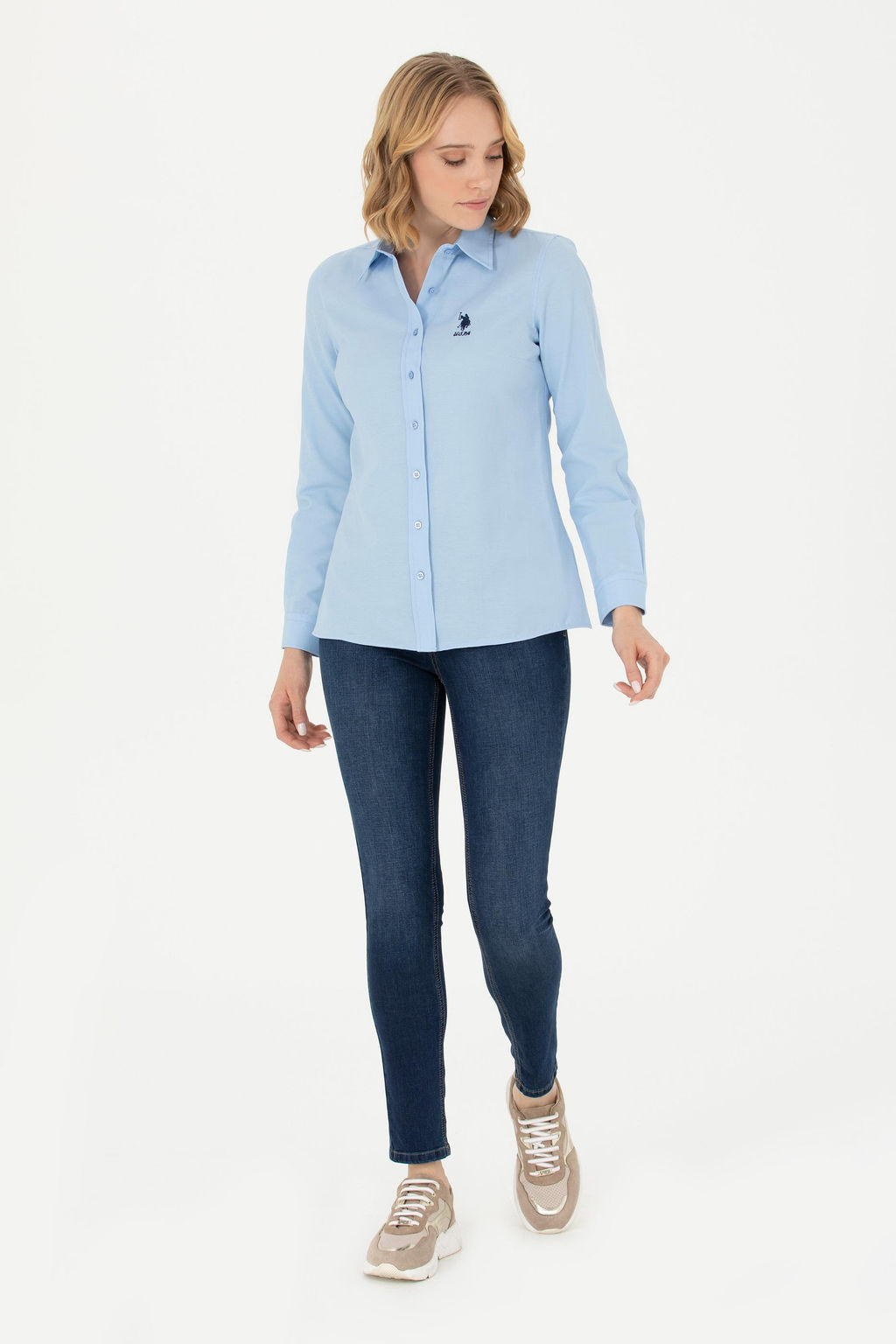 Женская синяя базовая рубашка с длинным рукавом Неожиданная скидка в корзине - U.s. polo assn фото 4