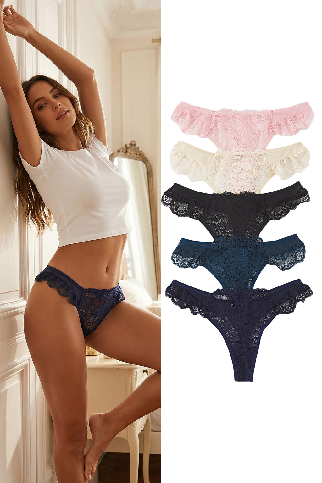 Trendyolmilla Cok Renkli 5li Paket Tul Dantel Detayl? Tanga Orme Kulot THMSS25KU00037  фото 9
