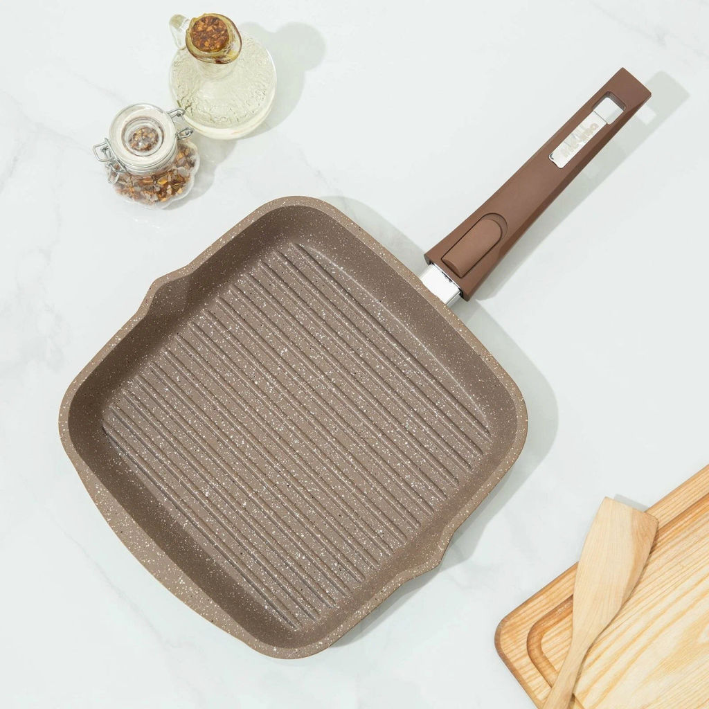 Сковорода-гриль квадр.24*24 АП Гранит brown со съемной ручкой и стекл. крышкой арт.С064806 /Мечта/  фото 19