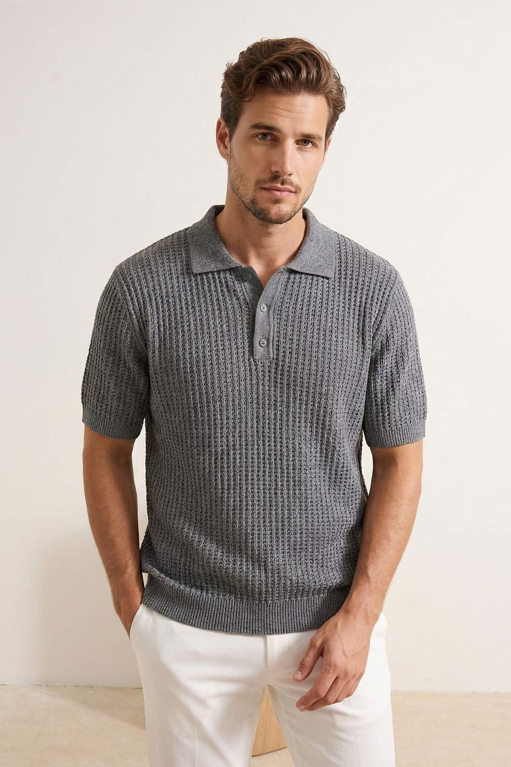 Gri Regular Polo Yaka Duz Polo Yaka T-shirt TMNSS26PO00027 - Trendyolmilla фото 6