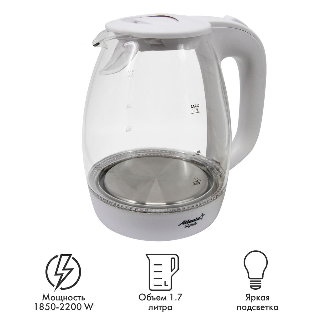 Чайник электрический стеклянный 1,7л арт.ATH-2465 - Полимербыт фото 3