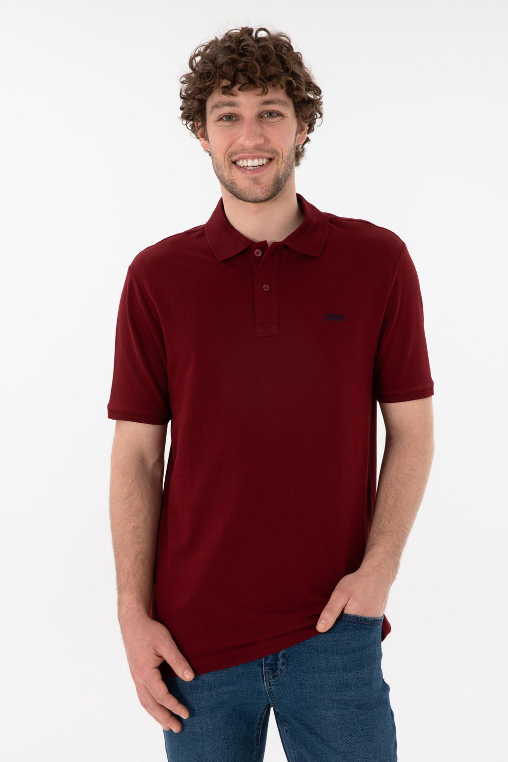 Erkek Regular Fit Polo Yaka Bordo Basic Ti__rt