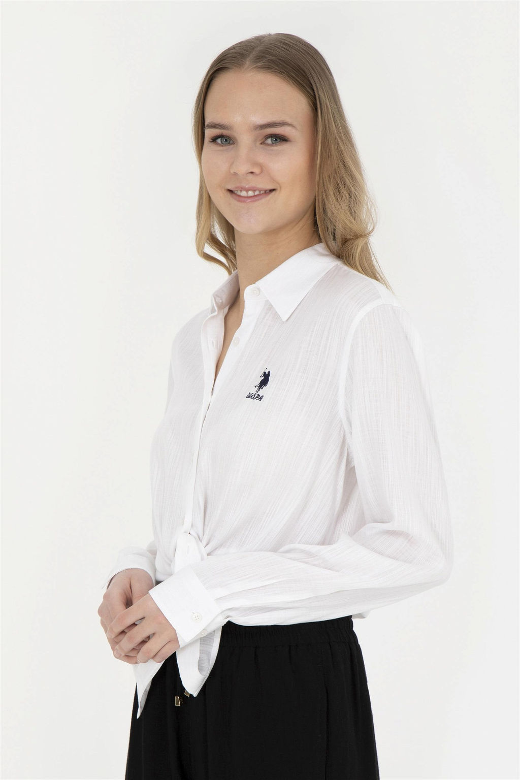 Женская белая рубашка с длинным рукавом - U.s. polo assn фото 3