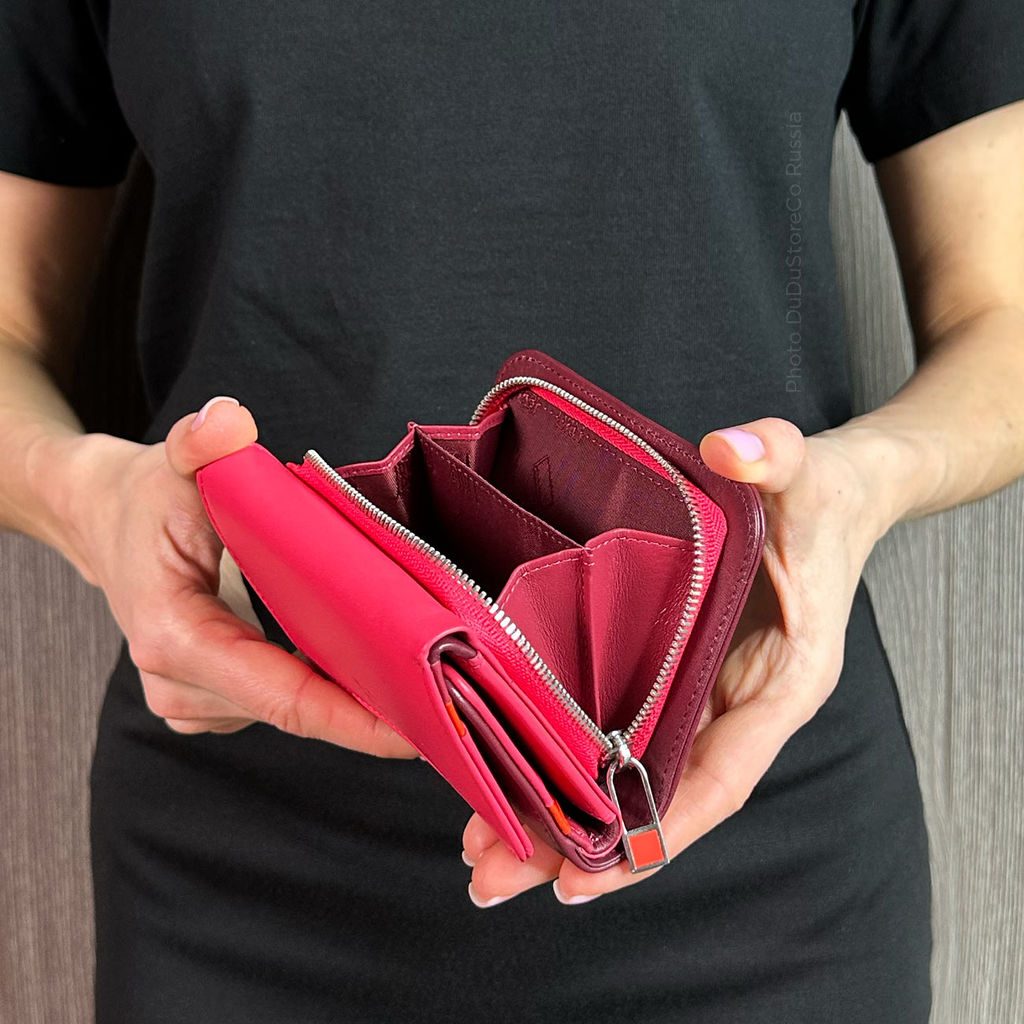 Итальянский кожаный кошелек DuDu серии Pemba | малиновый - Dudubags фото 8