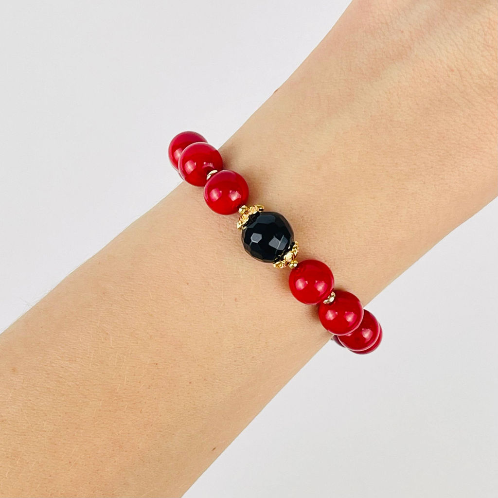 Браслет из Коралла и Раухтопаза 17,5 см +