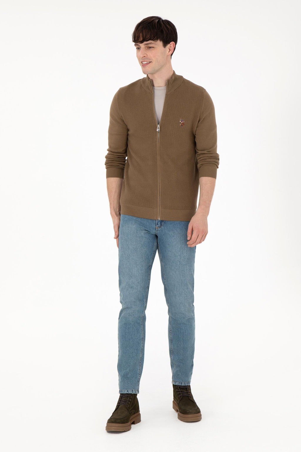 Мужской базовый трикотажный кардиган цвета хаки Неожиданная скидка в корзине - U.s. polo assn фото 11