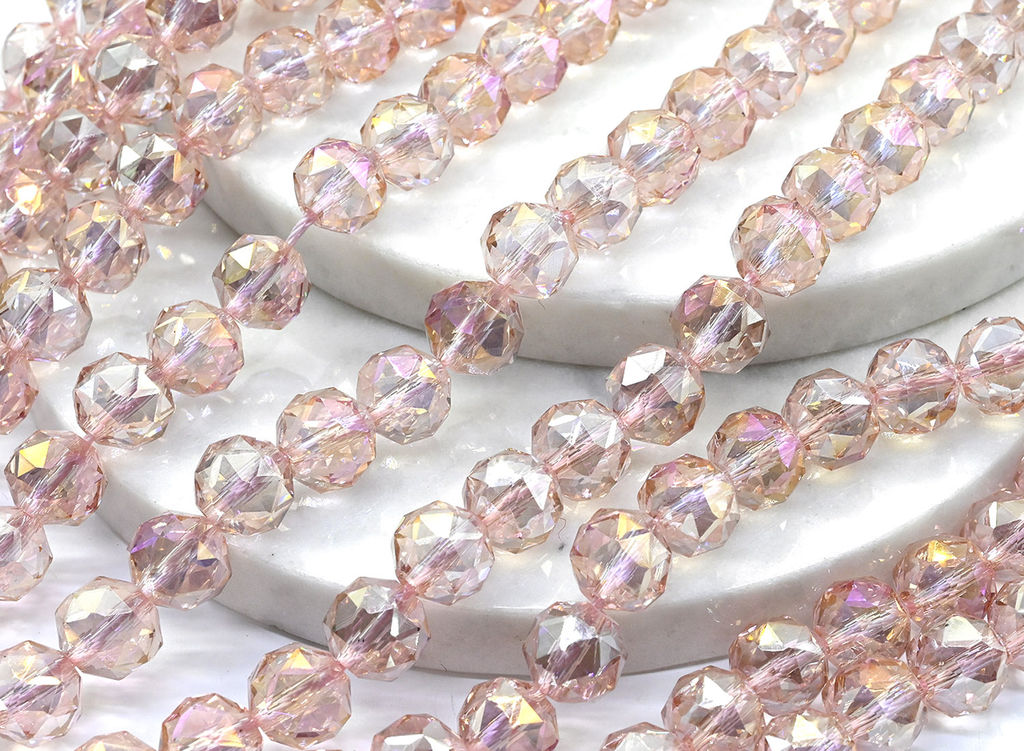 Бусины из циркона шарик с гранями 10мм цв.розовый хамелеон, 40см, 44 бусины Радуга камня