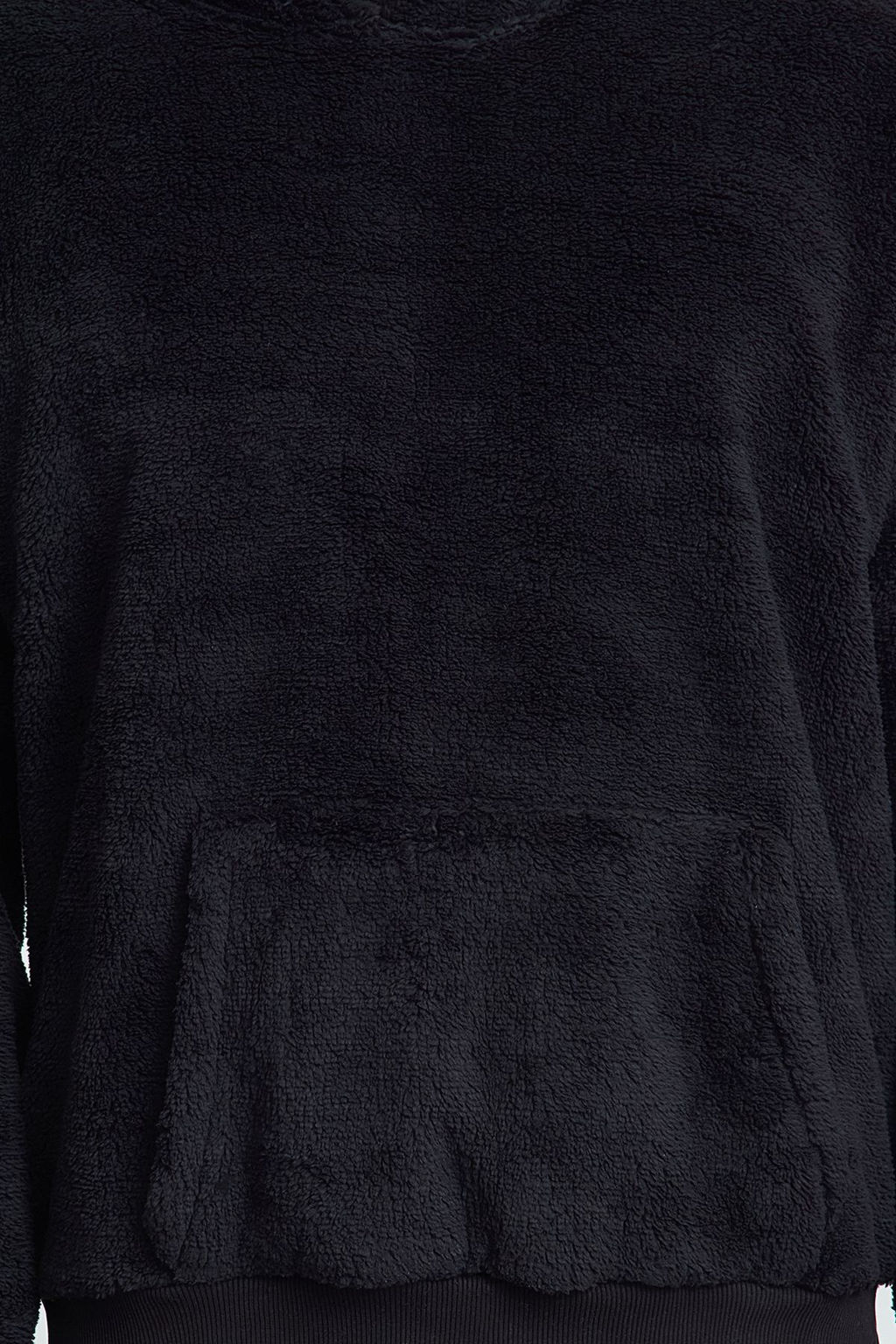 Siyah Oversize/Genis Kesim Basic S?cak Tutan Kapusonlu Pelus Sweatshirt TMNAW25SW00106
