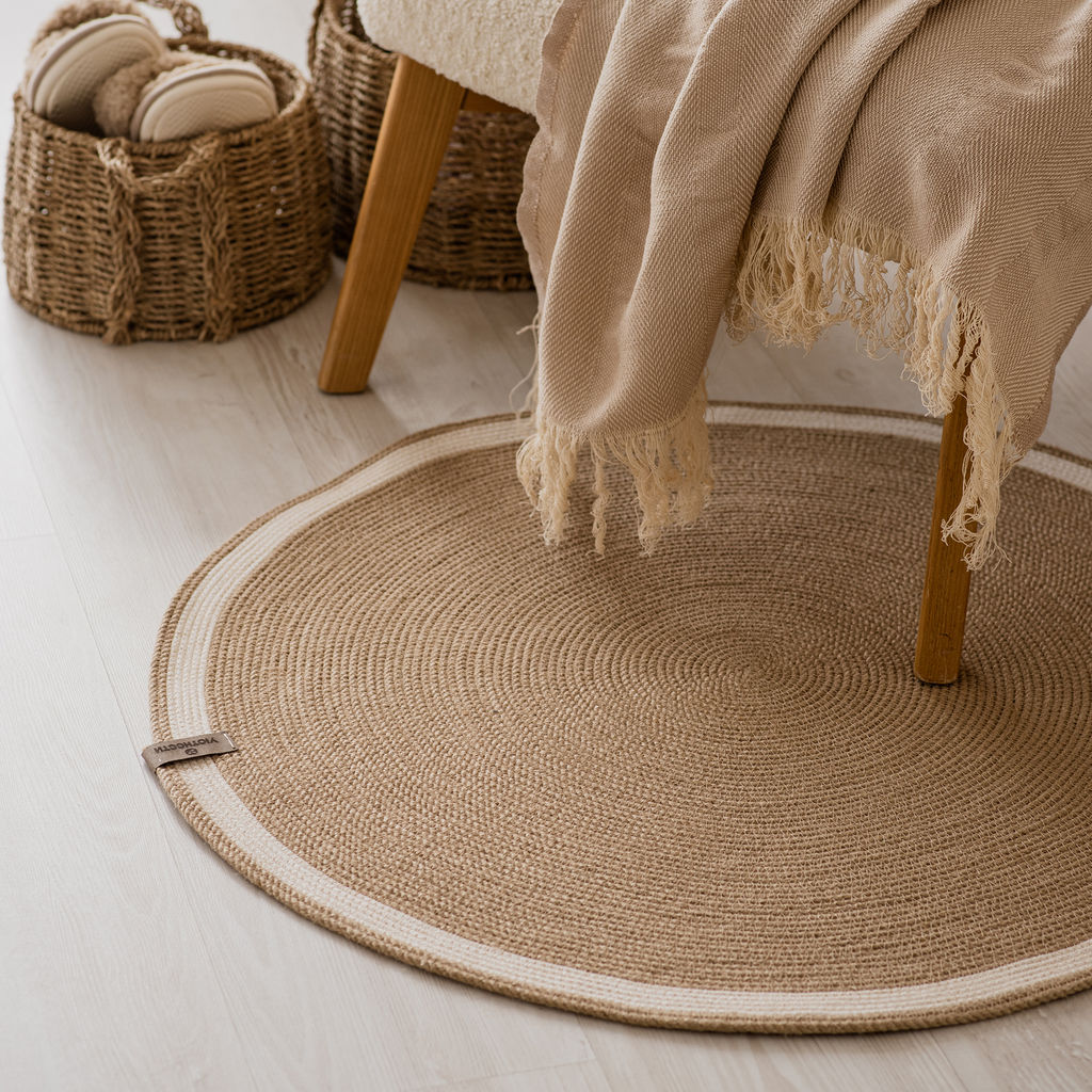 Коврик из джута круглый d-80 см с белым кантом - Уютности фото 4