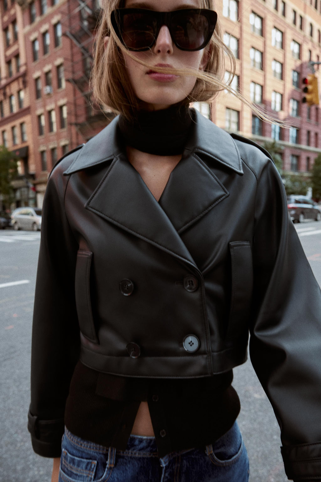 FAUX LEATHER SHORT TRENCH COAT