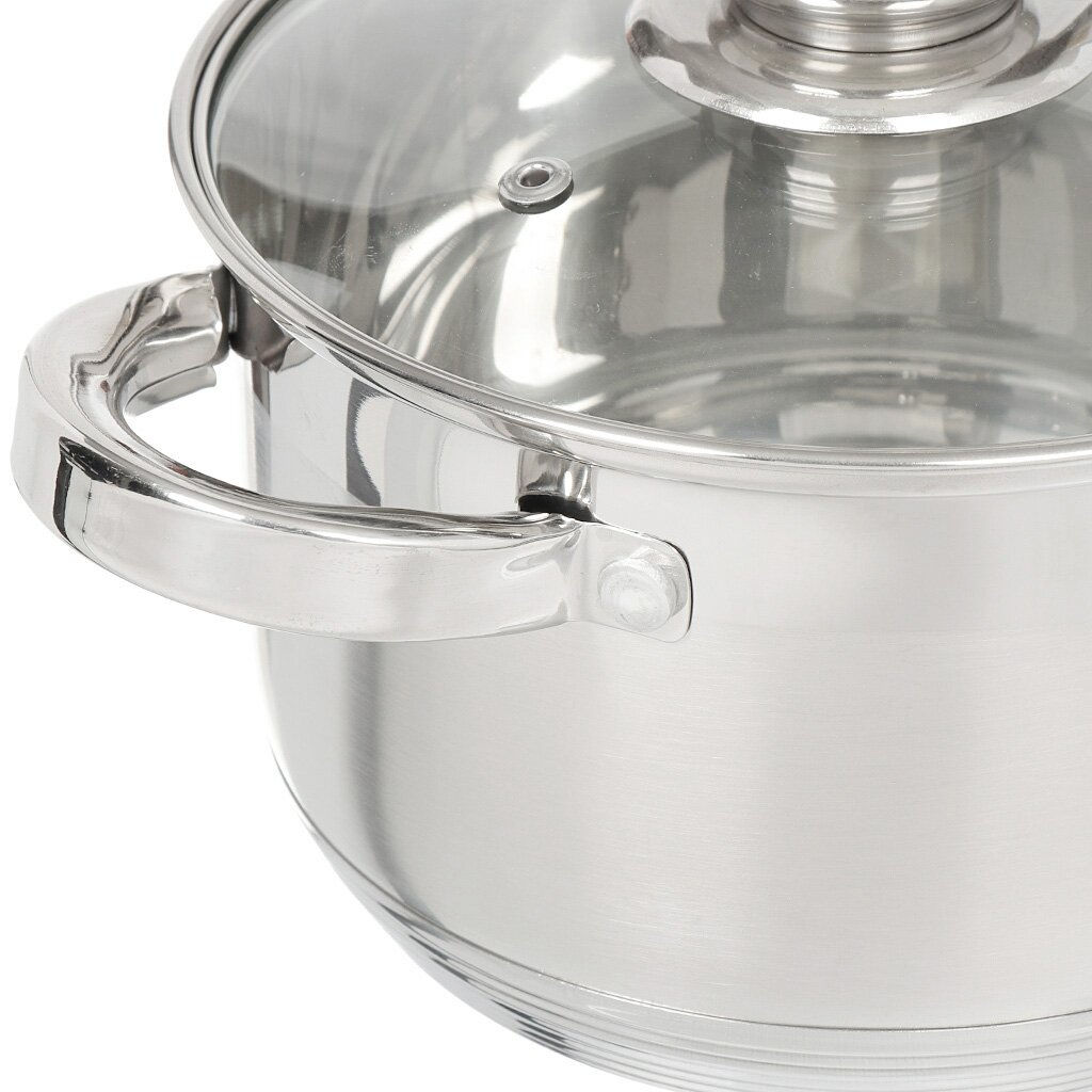 Набор пос нерж 6пр СТАНДАРТ (2л, 2,9л, 4л) стекл крышки мет/руч Daniks SD-6-2 (294423)  фото 4