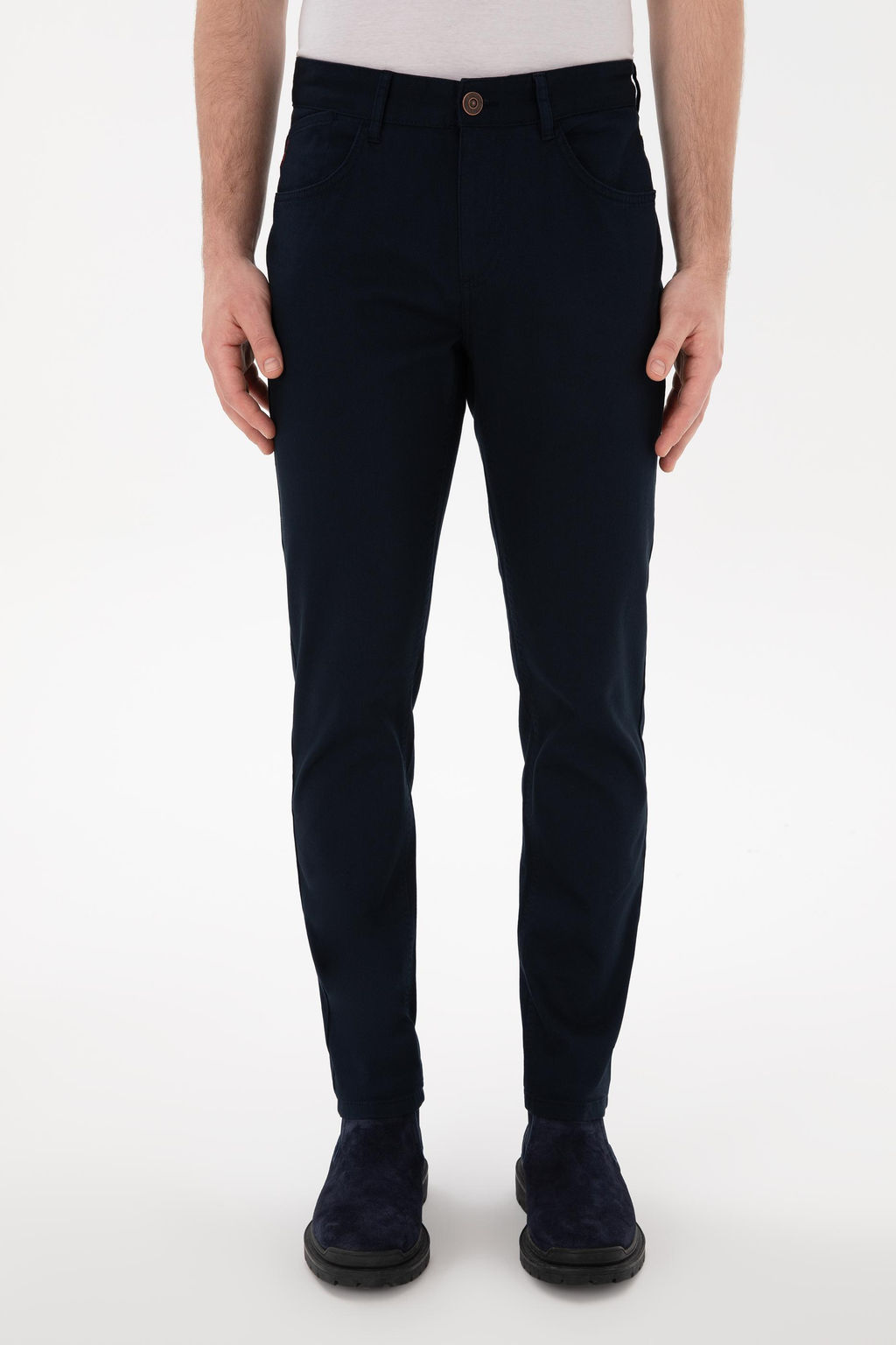 Erkek Lacivert Slim Fit Kanvas Pantolon