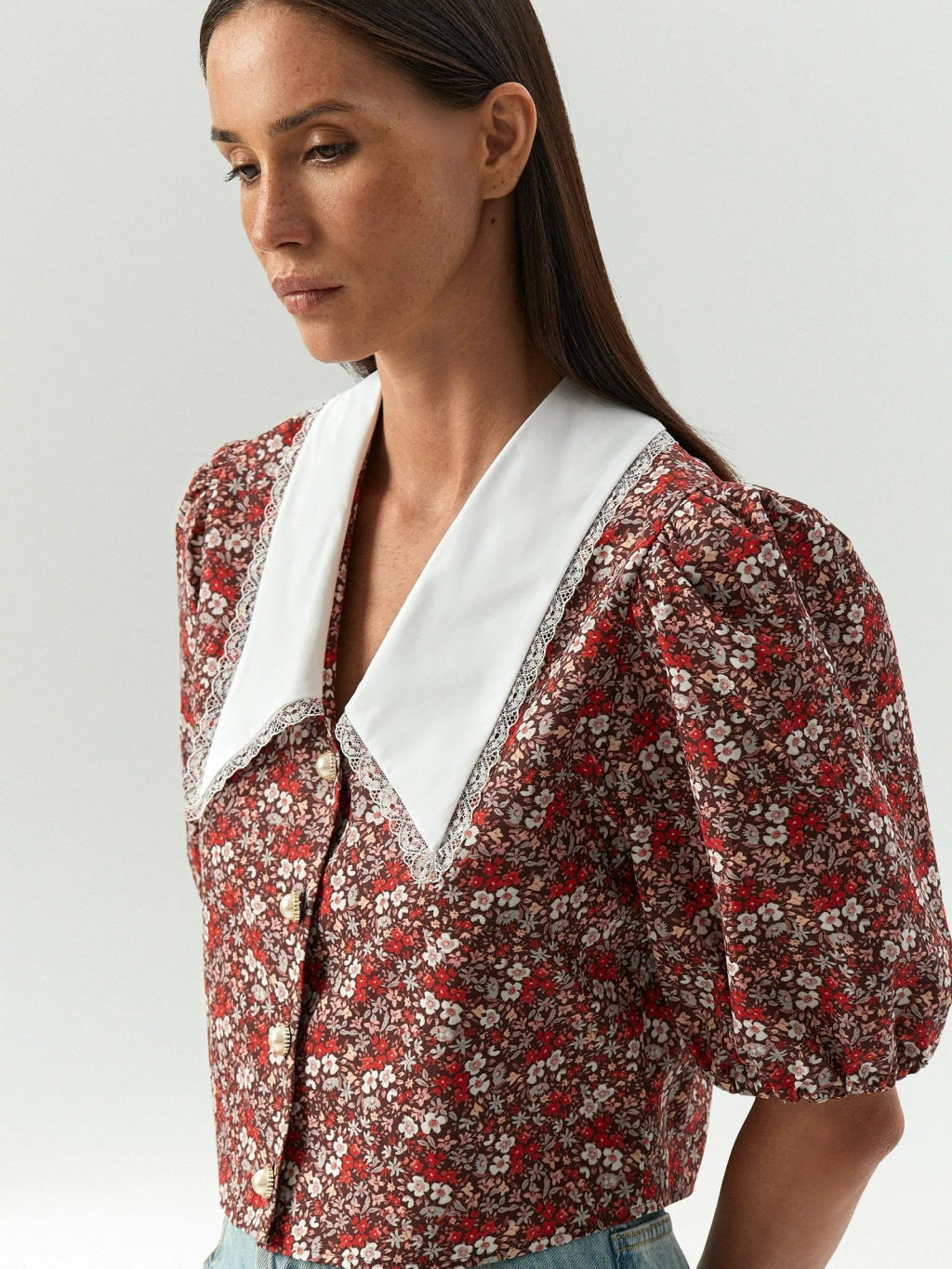 Emka / Укороченная блузка с воротником  фото 5