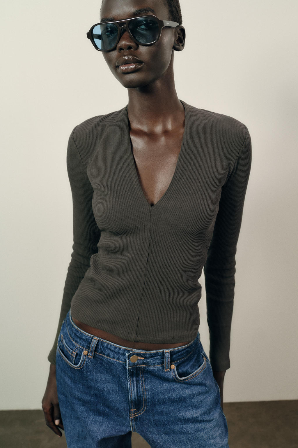 RIB V-NECK TOP - Zara фото 3