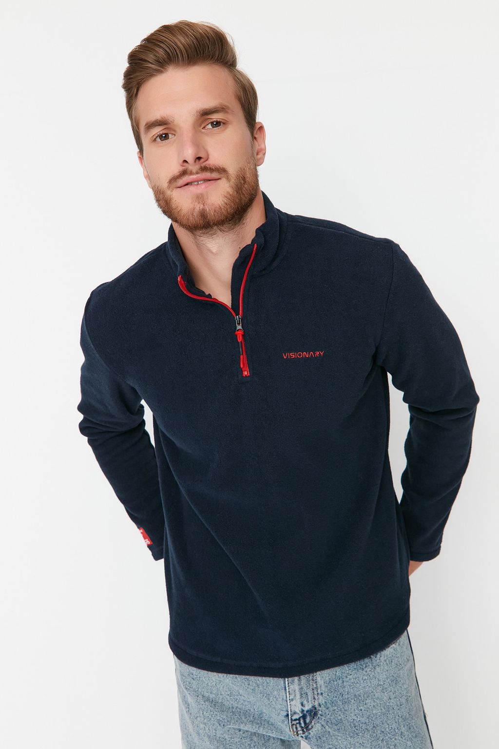 TRENDYOL MAN Lacivert Regular/Normal Kesim Fermuarl? Dik Yaka Anti-pilling Polar Sweatshirt TMNAW23SW00036
