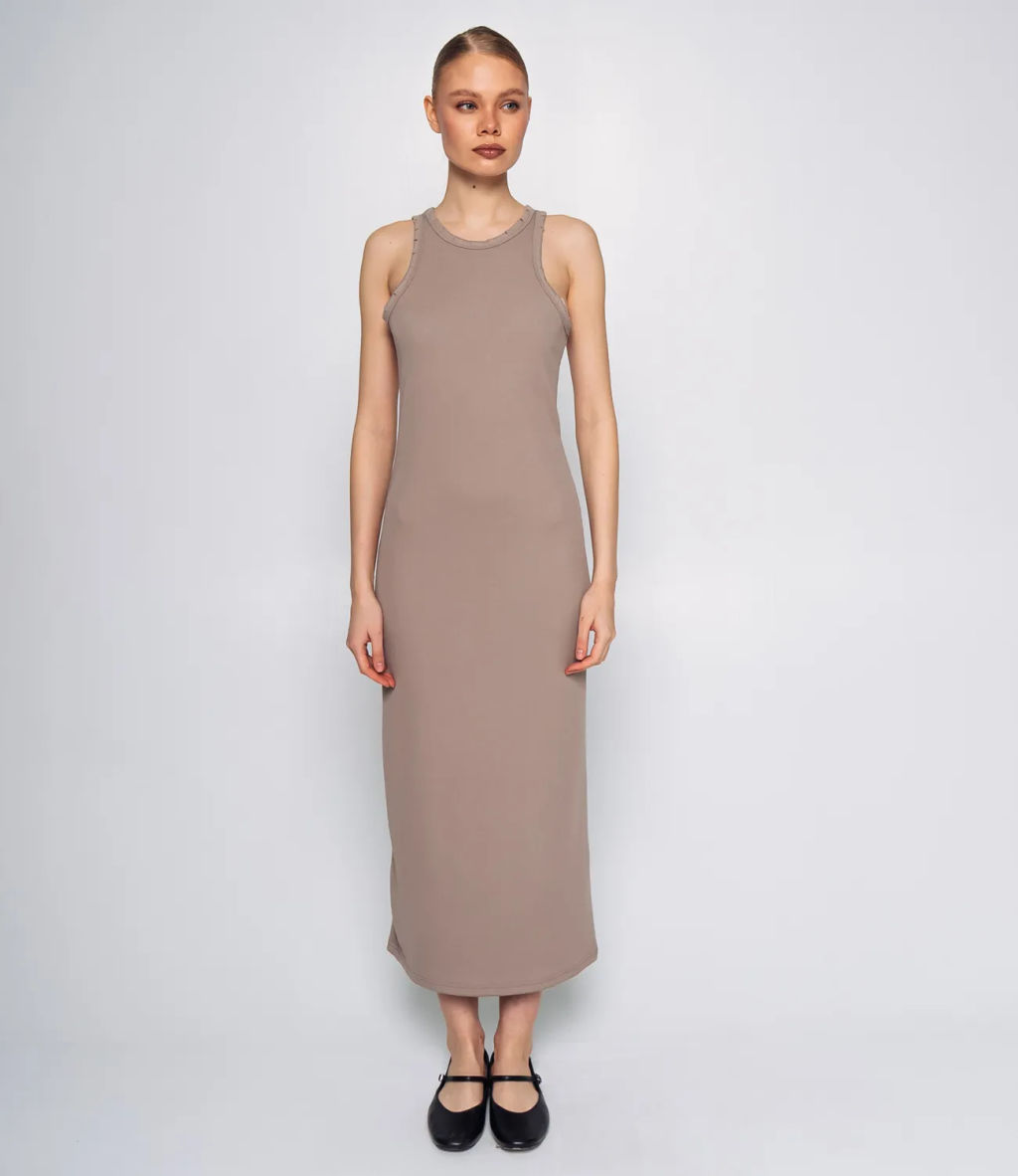 Платье #ОКТ095005, бежево-серый
