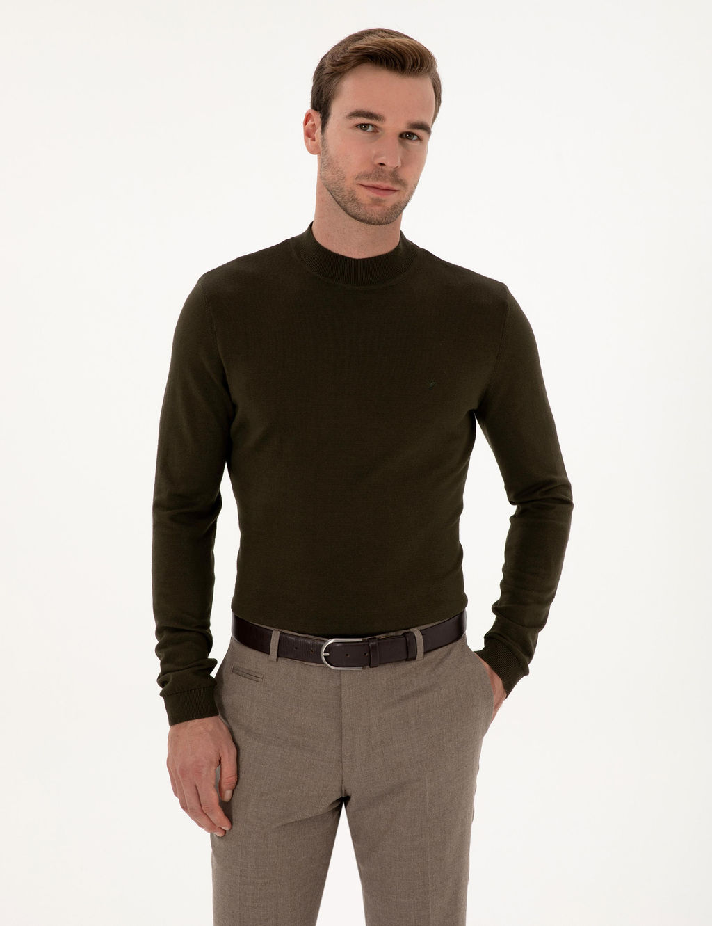 Haki Slim Fit Basic Kazak