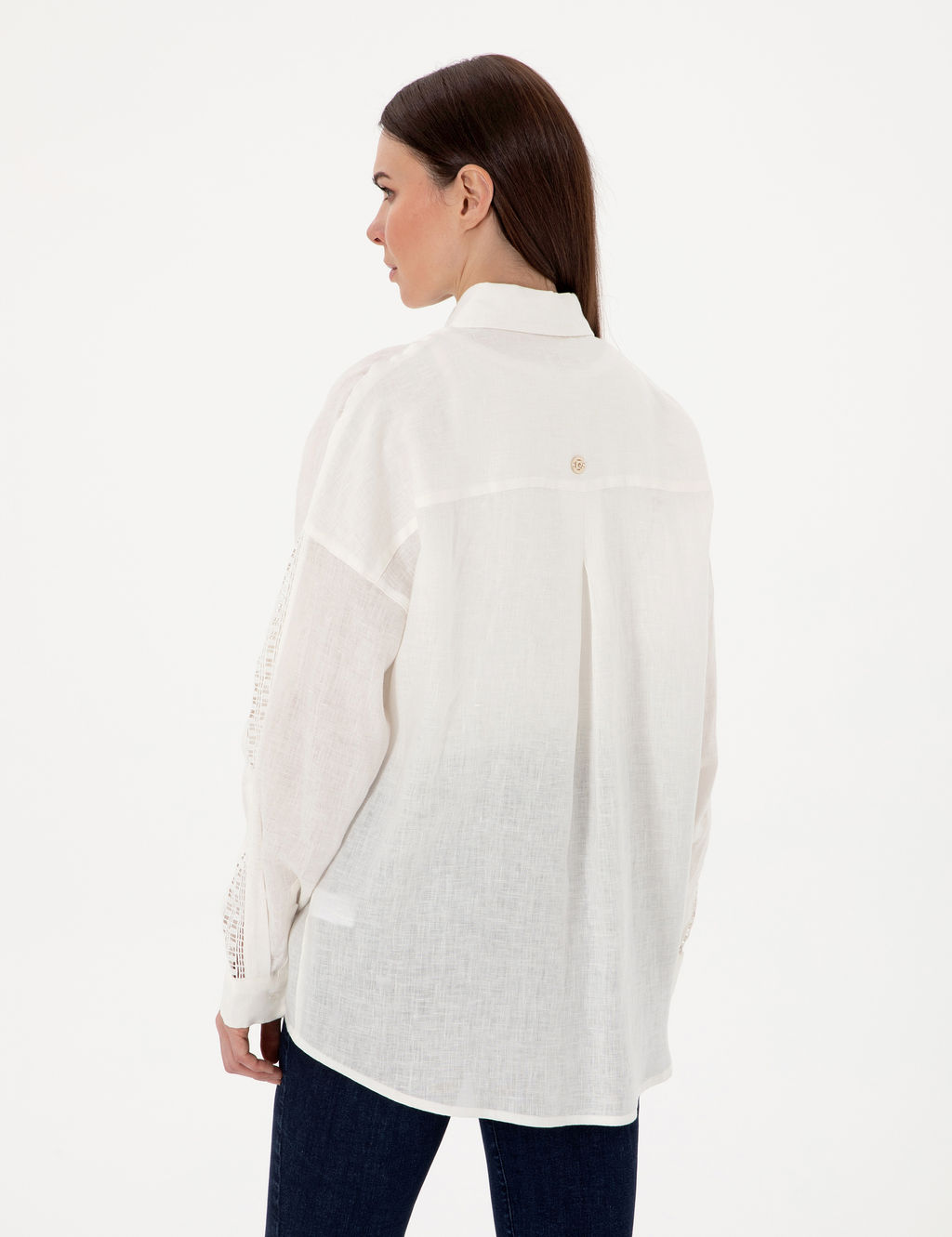 Beyaz Oversize Uzun Kollu %100 Keten G_mlek