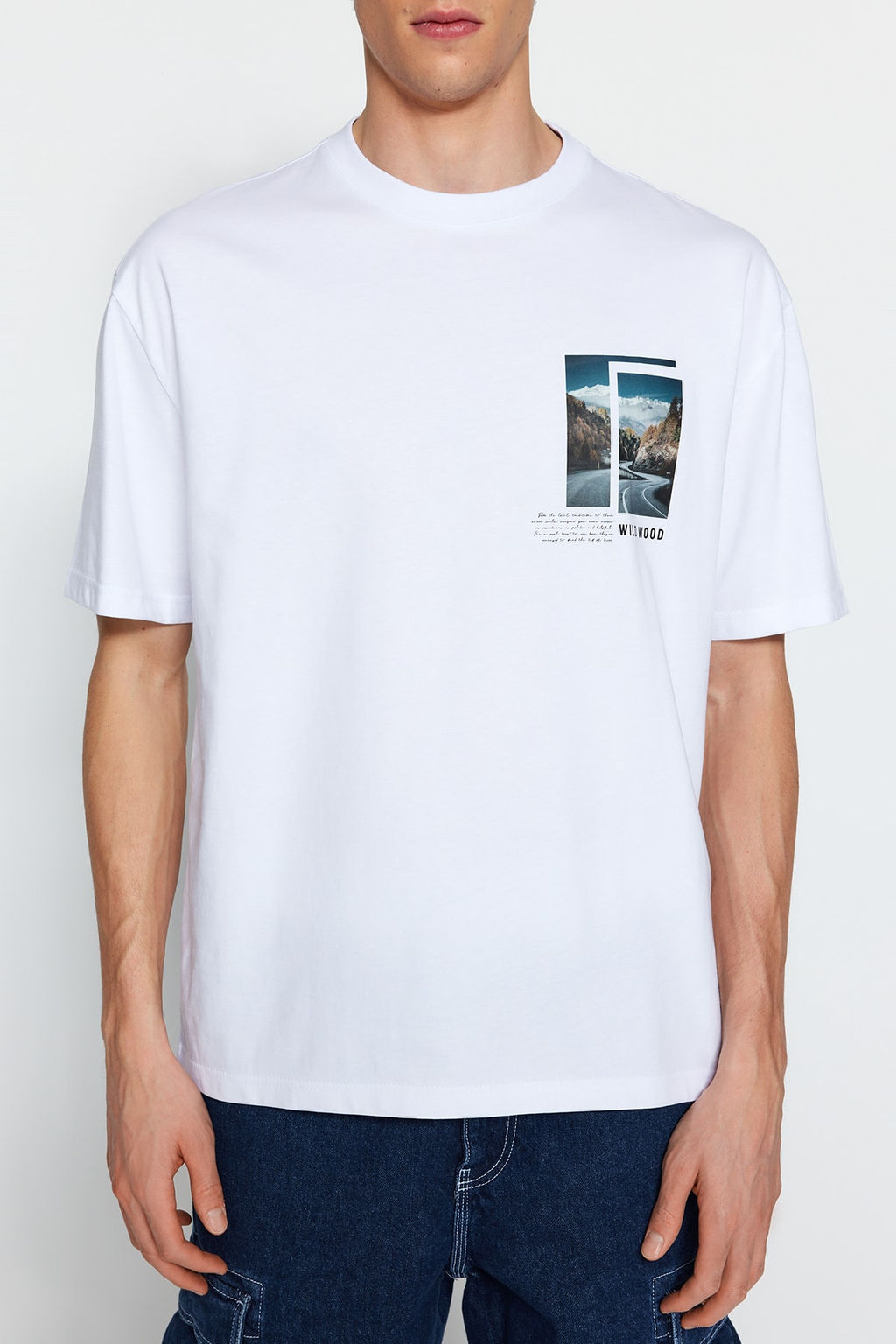 TRENDYOL MAN Beyaz Oversize/Genis Kesim K?sa Kol Manzara Bask?l? T-Shirt TMNSS23TS00242 - Trendyolmilla фото 5