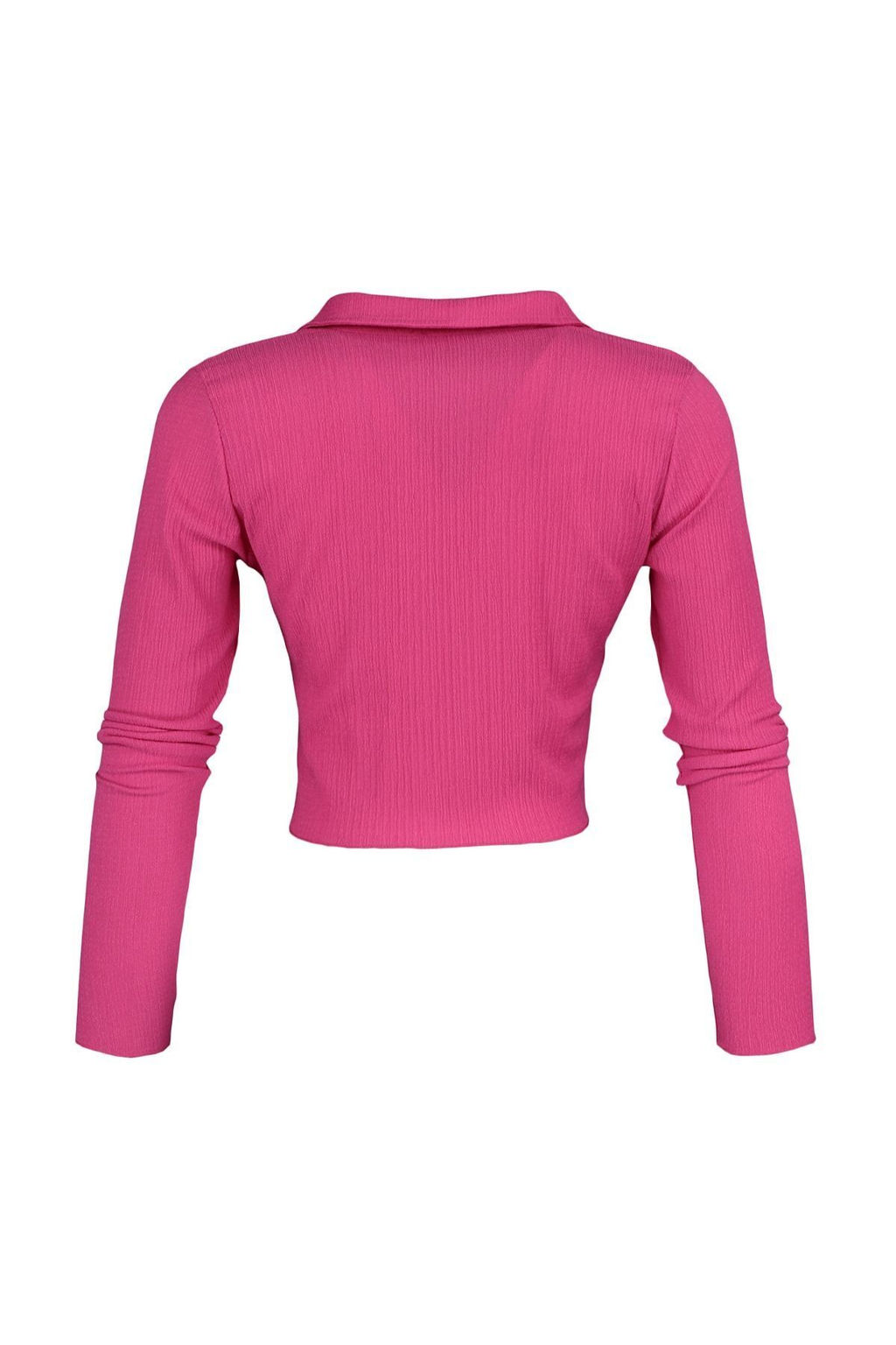 Fusya Dugmeli Fitted/Vucuda Oturan Polo Yaka Burumcuk/Dokulu Crop Orme Bluz TWOAW22BZ0241